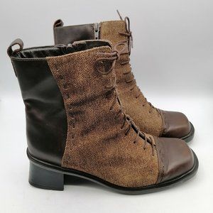 Naot Womens Canvas Leather Combat Wedge Boots Lace Up Brown Size 38